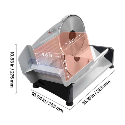 SucceBuy 6.7-10 inch Meat Slicer Electric Deli Slicer Machine with two SUS420 Blades Home Food-Slicer for Meat, Ham, Baguett