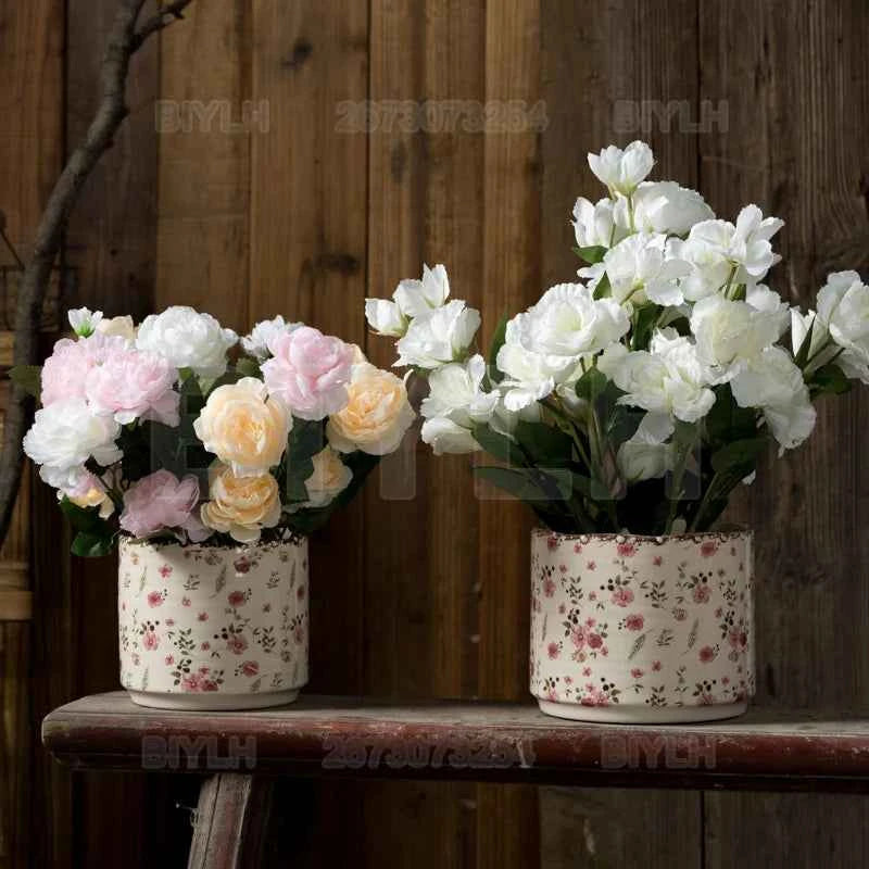 Retro Ceramic Flower Pot Indoor Home Decor Porous Breathable Flower Vase Pastoral Style Plants Potted Plants Tabletop Ornament