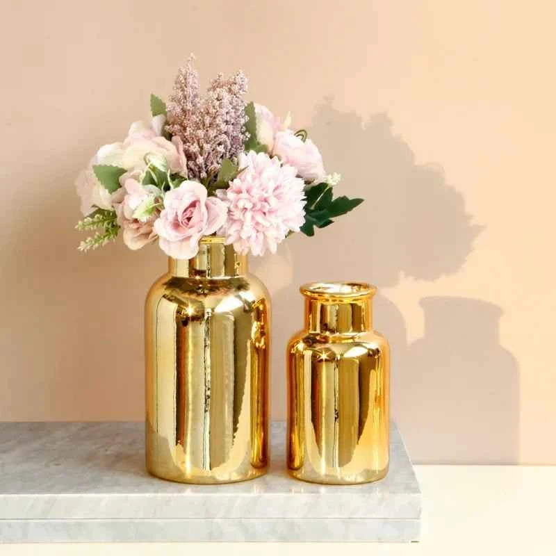 Simple European Style Gold Silver Bright Surface Ceramic Desktop Vase Flower Insert Nordic Style Home Decoration