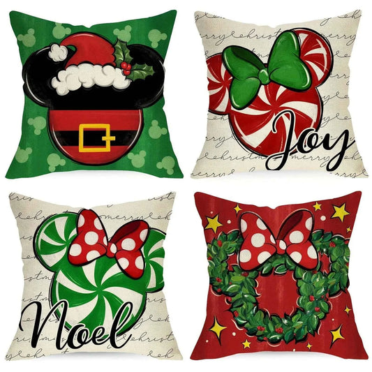 Home Decor Mickey & Minnie Christmas Pattern Pillows Pattern Cushion Cover Suitable for Sofa Bedroom Car Pillow Cover