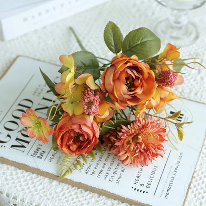 1PC Artificial RosesFlowers New Year's Home Decoration Wedding Bridal Bouquet Garden Fake Silk Peony Hydrangeas Vase for Board