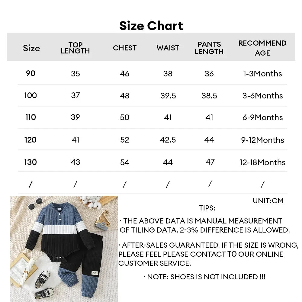 0-2Y Fashion Men's Baby Autumn Set Color blocked Striped Knitted Long sleeved Ha Yi+Spliced Pants2PCS Set Baby Casual Clothing
