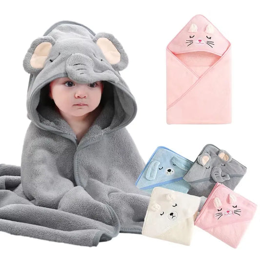 Cartoon Hooded Baby Bath Towel & Swaddle Wrap
