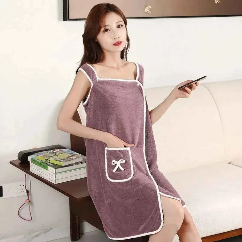 Womens Bath Towels Wearable Bathrobe Bath Towels Clearance Soft and Absorbent Towel Dress Coral Fleece Quick-Dry Shower Bathrobe