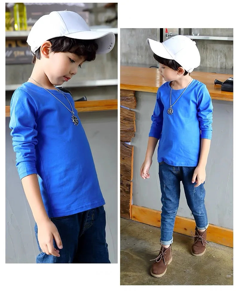Boys T Shirts for Kids 2 to 3 4 5 6 7 8 9 10 11 12 13 14 Years 100% Cotton Spring Clothes Teenage Girls Tshirt Long Sleeve Tees
