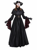 Women Plague Doctor Costume Set Medieval Gothic Long Dress with Cape Belt Hat Gloves Bird Beak Mask Steampunk Halloween Cosplay Outfit for Carnival Party
