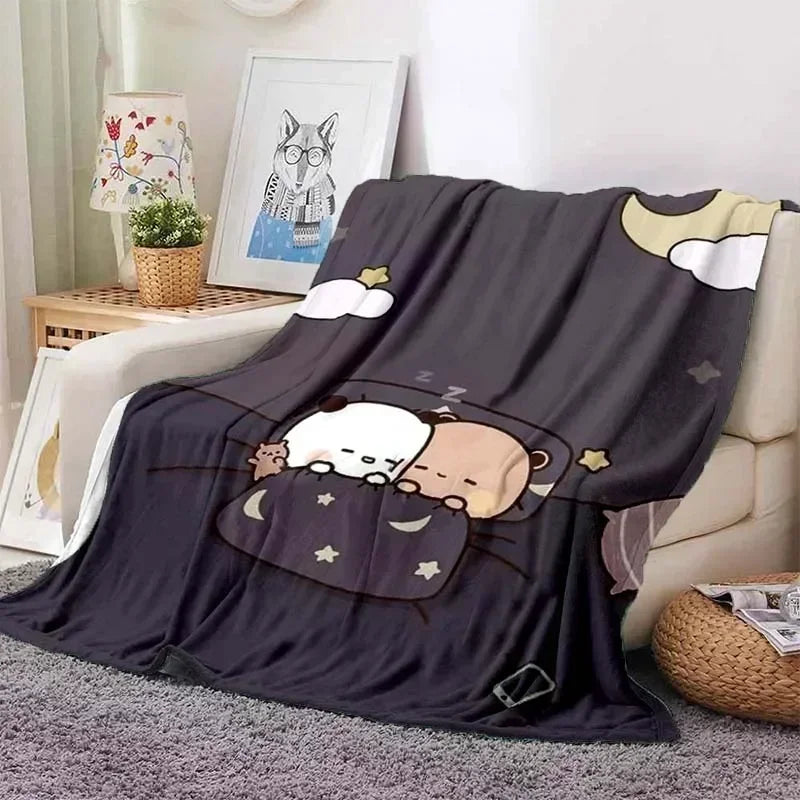 Cute Bubu and Dudu Series Blanket Cartoon Print Kids Warm Flannel Soft Comfortable Home Travel Blanket Bed Blanket Birthday Gift