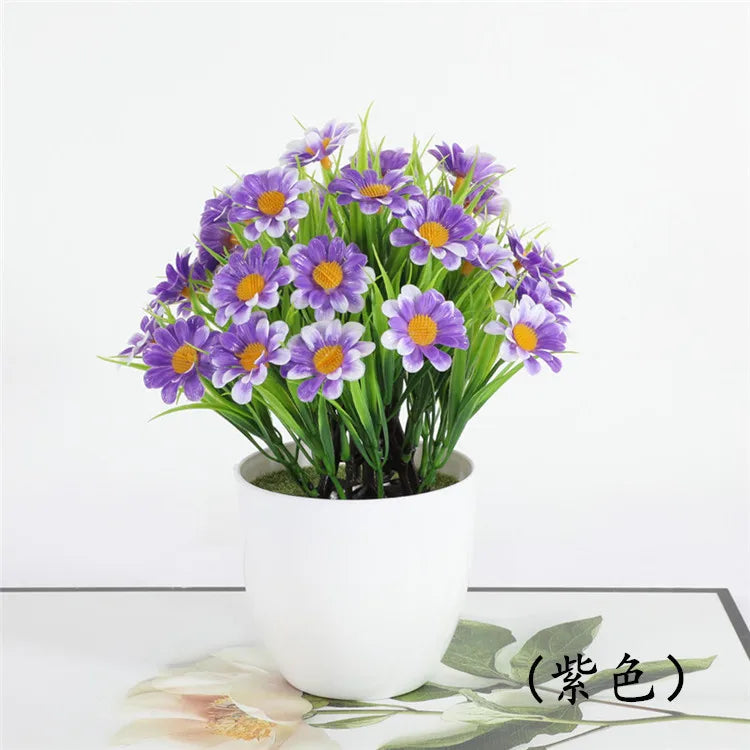 1pc High Quality Green Plant Potted Plants, DIY Desktop Simulation Spring Grass Chrysanthemum, Small Bonsai for Home Decoration