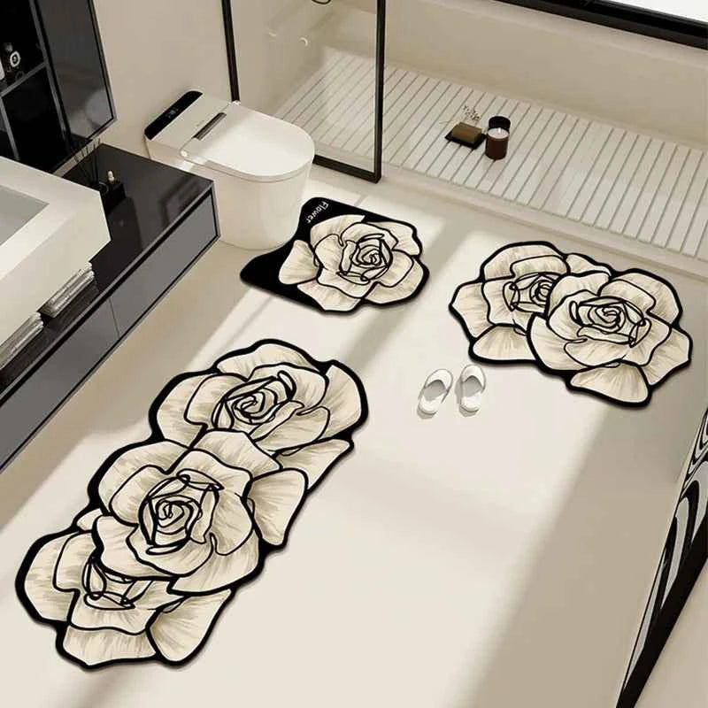 VIKAMA 1/3PCS Carpet French Premium Shaped Toilet Carpet Light Luxury Bathroom Toilet Absorbent Non-slip Cushion Home Decoration