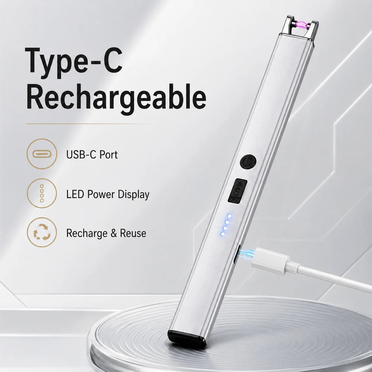 Electric Arc Candle Lighter – USB Rechargeable, Windproof Flameless Plasma, Long Reach & LED Display