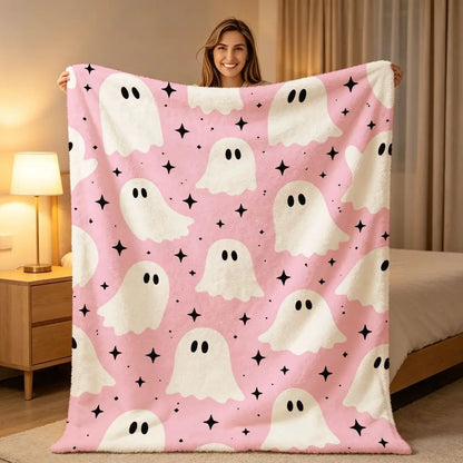 Soft Plush Throw Blanket Suitable for Bed Sofa - Pastel Pink Fleece Bedspread with Cute Pattern, Cozy Bedspread for &, Spooky Cute Decor, - Warmth for Living Room, Bedding Gift Idea