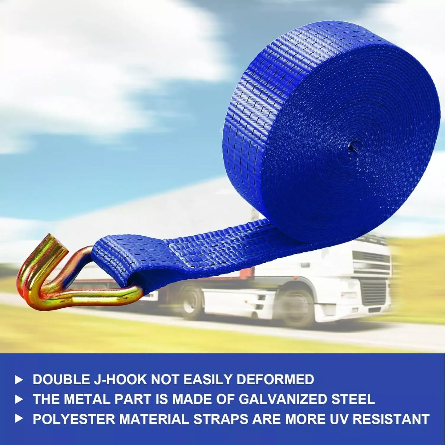 9m X 50mm Double J Hook Ratchet Straps 4Pcs 11,000 lbs Break Strength Heavy Duty Tie Down Straps for Trucks Motorcycle