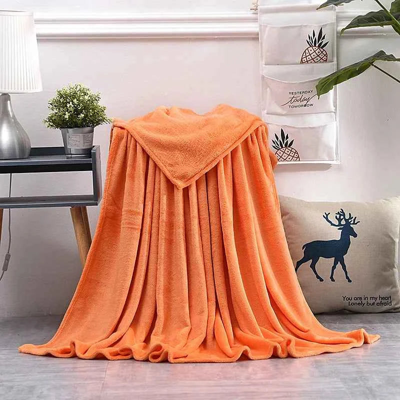Coral Fleece Flannel Blankets For Beds Solid Blue Pink Soft Warm Thin Bedspread Sofa Cover Faux Fur Plaid Blanket