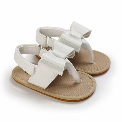 Classic Leather Baby Sandals Baby Boys Baby Girls Non-slip Solid Color Bow Baby Walking Soft Rubber Bottom Hundred Garden Shoes