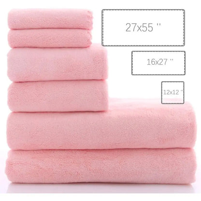6-Piece Coral Velvet Towel Set - Quick Drying, Absorbent - Bath Towel Set
