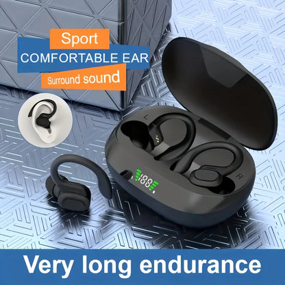 True Wireless Earbuds – Ear Clip Sport Design, Stereo Sound, Mic & LED Display