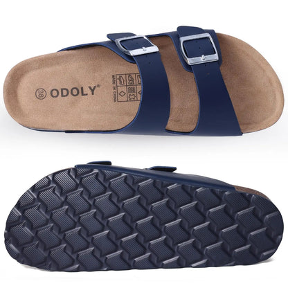 SmilePoP Fashion Men Cork Sandals Summer Men Beach Sandals With Adjustable Buckle Outdoor Nonslip Men Flat Sandals Slip On Slide