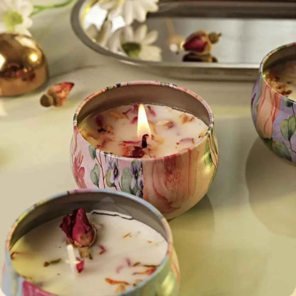 Vintage Can Candles Soy Wax Flower Fragrance Scented Candle Vintage Flower Rose Lavender Candle Jars For Wedding Birthday Gift