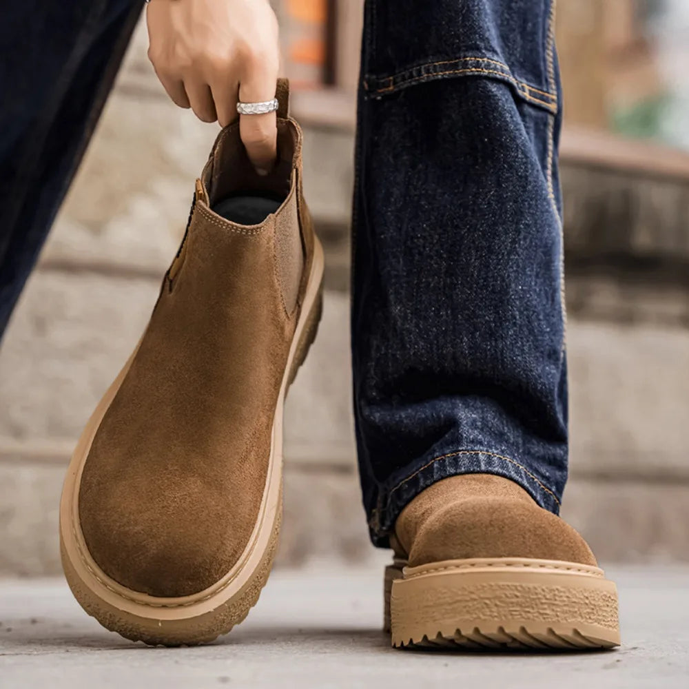 Platform Ankle Boots for Man High Quality 2025 Chelsea Luxury Designer Shoes for Men Flat Heel Warm Casual Elegant Men‘s Booties