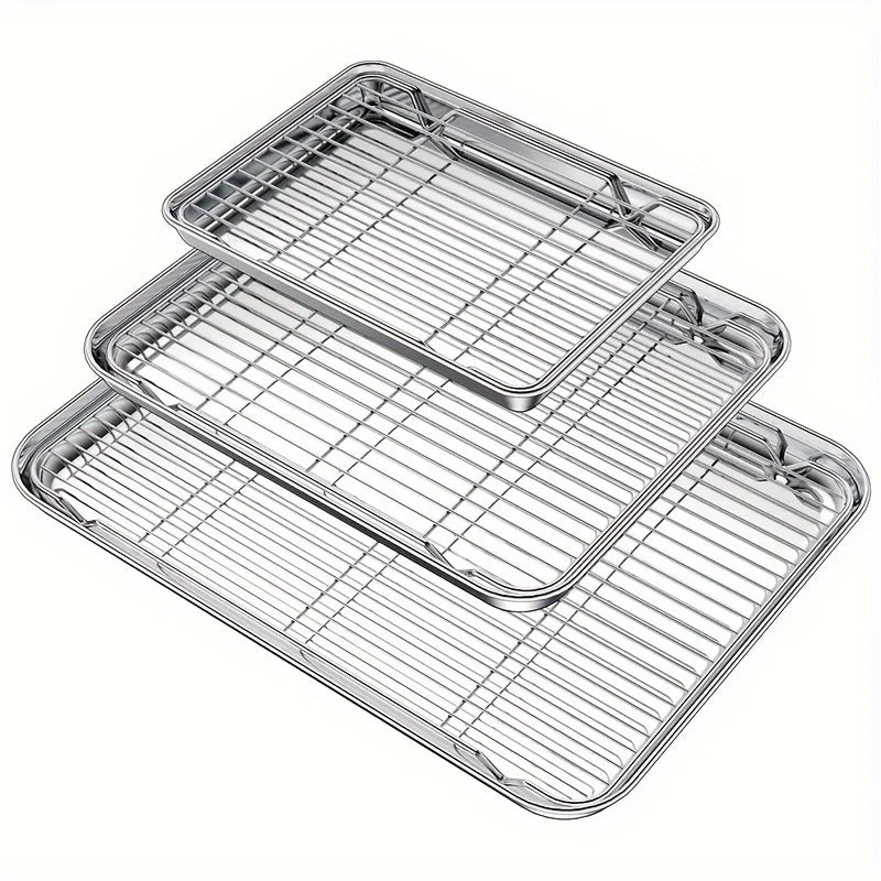 304 Stainless Steel Fruit Cake BBQ Tray Removable Cooling Rack Nonstick Barbecue Tray Square Baking Plate Kitchen Baking Tray