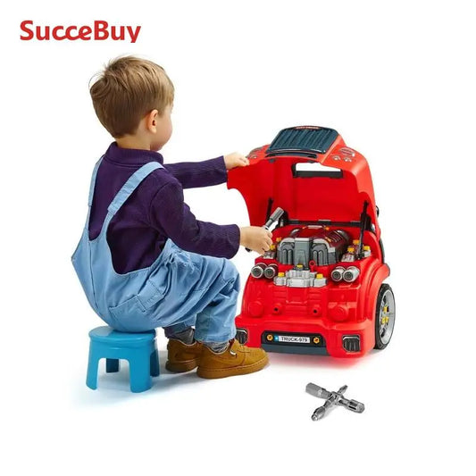 60 Pcs Kids Mechanic Car Repair Set with Removable Parts & Horn Workshop Set Engine Toy for Toddler Children Gift