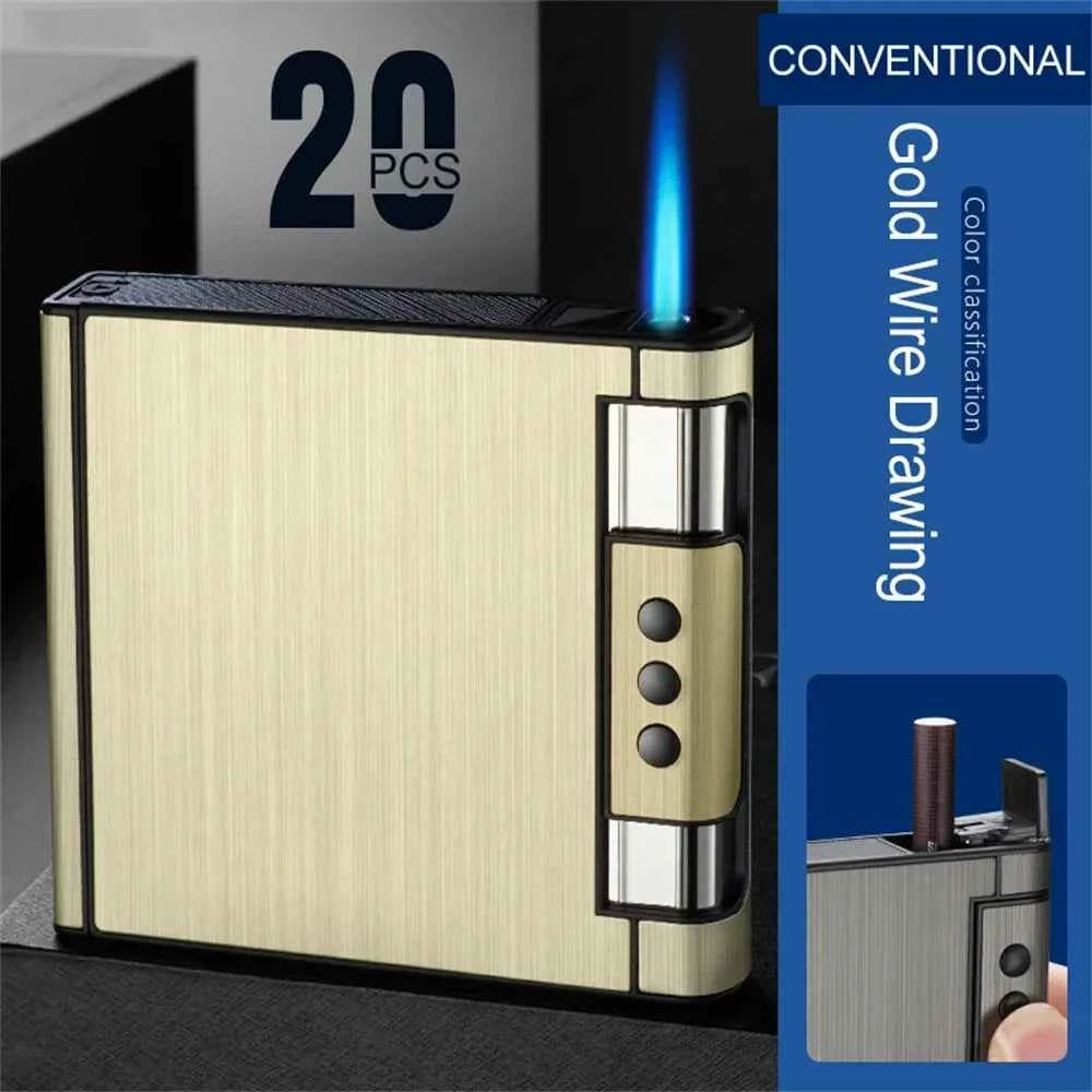2 in 1 Automatic Cigarette Case with Lighter Compression Moisture Proof Inflatable Lighter Smoking Accessories Gadgets for Men