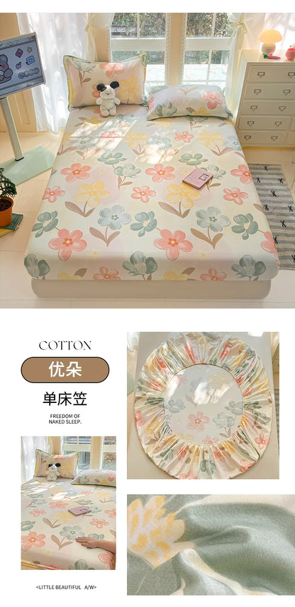 Fashion Flower Print Fitted Sheet, 100% Cotton