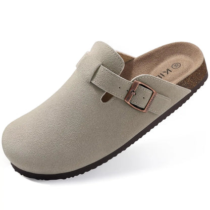 Men’s Suede Clogs — Soft Leather Cork Sandals with Arch Support