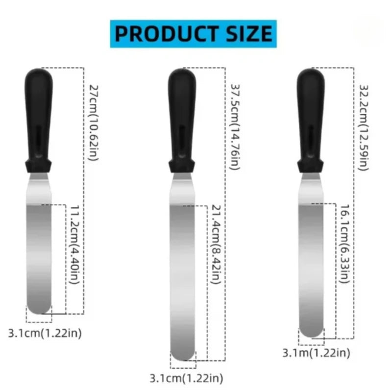 3pcs 6/8/10inch Cake Decorating Angled Butter Cream Icing Spatula Stainless Steel Offset Frosting Spatulas Baking Knife Smoother