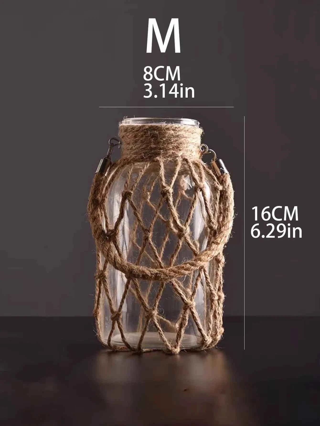 Hand Woven Hemp Rope Glass Vase Dry Flower Decor Art Glass Vase Nordic Living Room Table Decoration Bedroom Boho Home Decoration