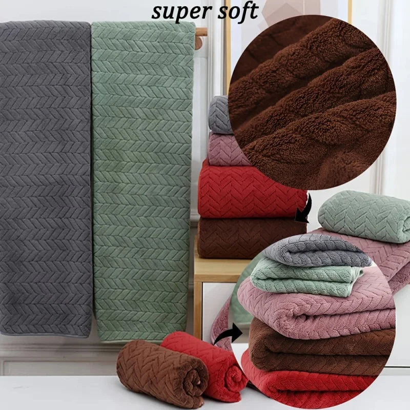 Thick Coral Velvet Bath & Beach Towel, Soft Absorbent