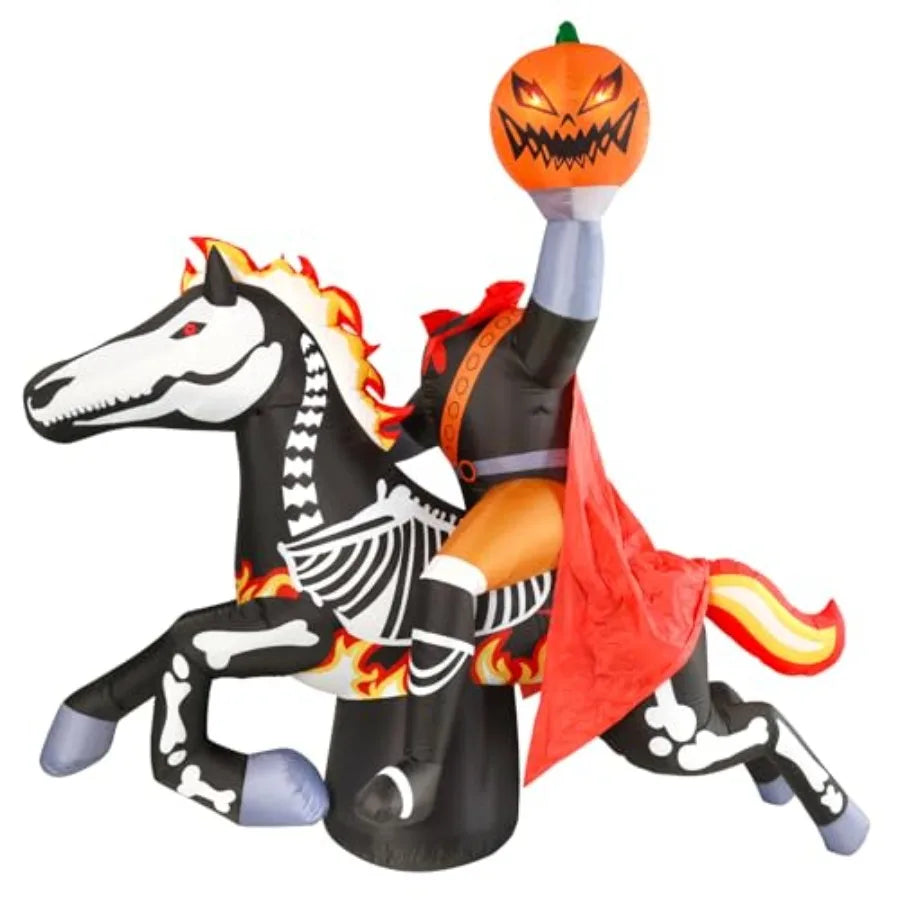 9 Ft Halloween Inflatable Headless Horseman Outdoor Decorations, Day of The Dead Blow Up Yard Decor with Built-in LED Light Plu