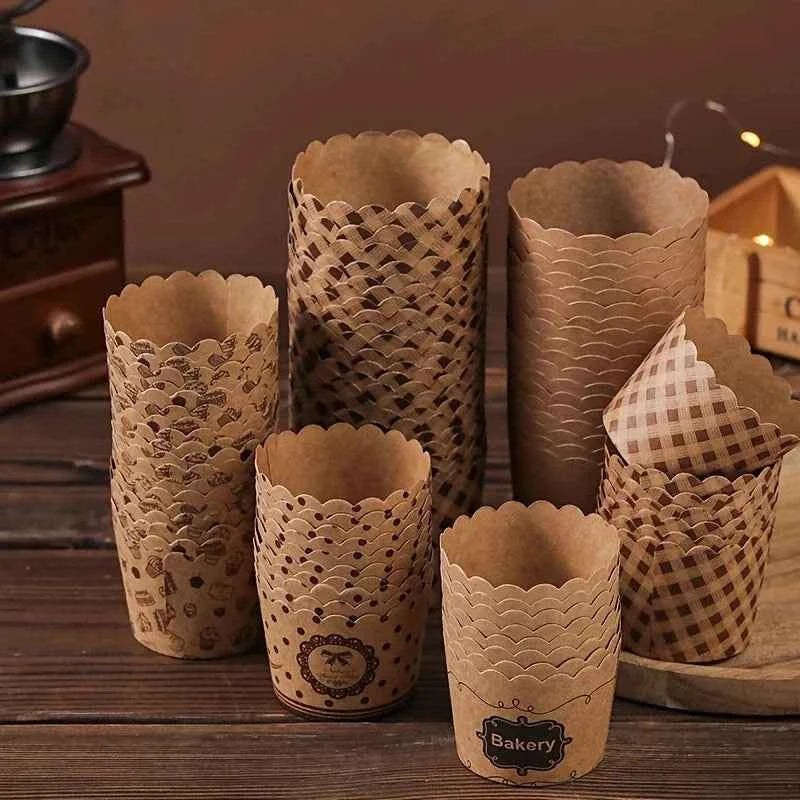 50pcs, Heat-Resistant Kraft Paper Muffin Cups for Baking and Serving - Small Kitchen Accessories for Cakes, Pastries, and More