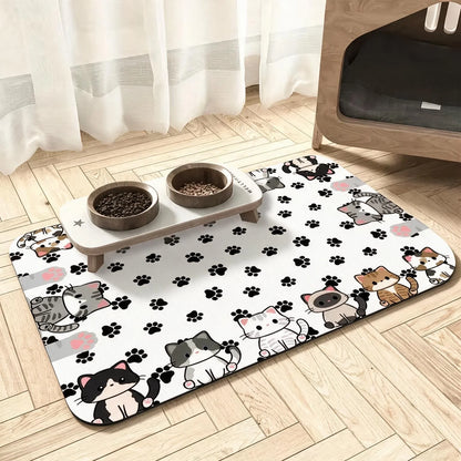 Non-Slip Pet Dining Mat, Water-Absorbent, Rubber Base