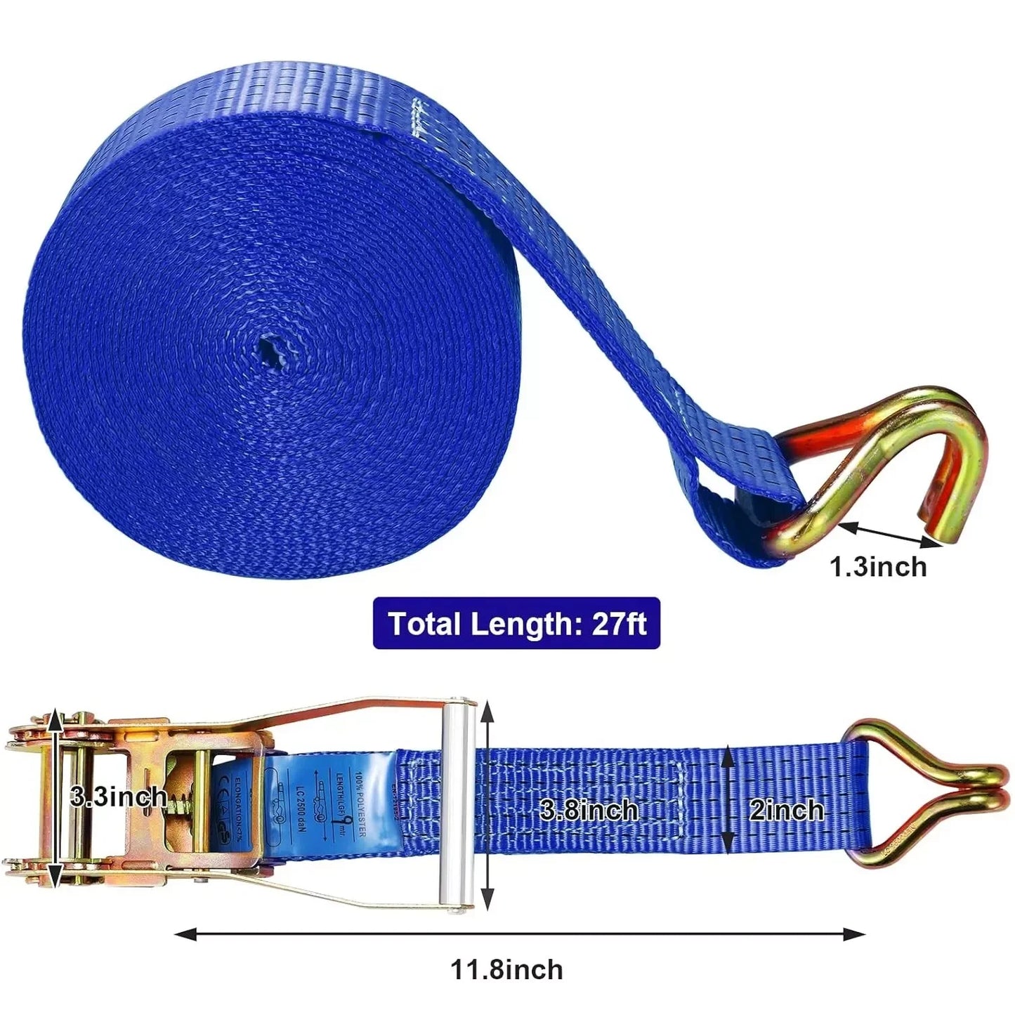9m X 50mm Double J Hook Ratchet Straps 4Pcs 11,000 lbs Break Strength Heavy Duty Tie Down Straps for Trucks Motorcycle