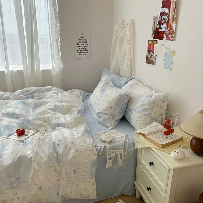 3-Piece Blue Duvet Cover Set with 2 Pillowcases
