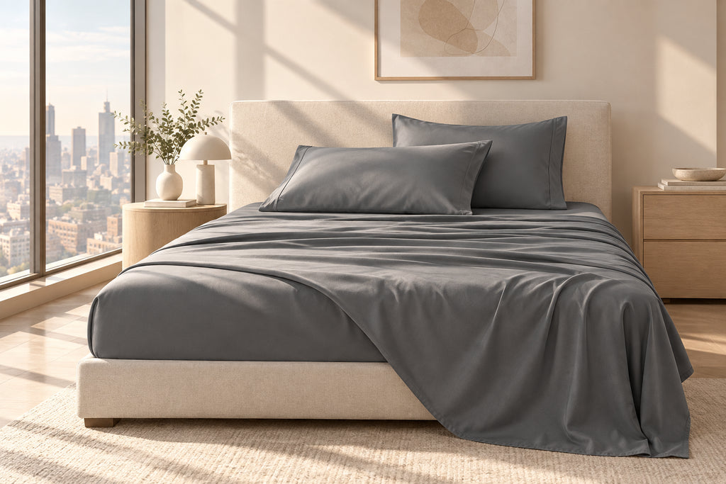 Bed Sheet Set - Extra Deep Pocket, Double Brushed Microfiber, Soft & Dry Touch, Stay in Place, Wrinkle Free, Stain & Fade Resistant Bedding(1 Pc Sheet + 1 Pcs Fitted Sheet + 1/2 Pcs Pillowcase)