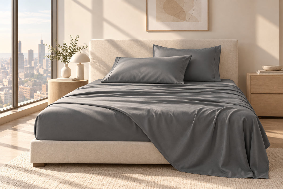 Bed Sheet Set - Extra Deep Pocket, Double Brushed Microfiber, Soft & Dry Touch, Stay in Place, Wrinkle Free, Stain & Fade Resistant Bedding(1 Pc Sheet + 1 Pcs Fitted Sheet + 1/2 Pcs Pillowcase)