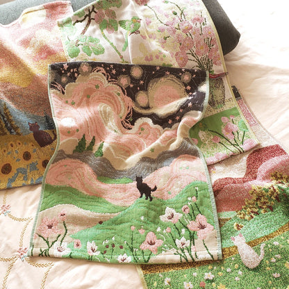 Pastoral Cats 100% Cotton Four-layer Gauze Towel Printed Hand Towel
