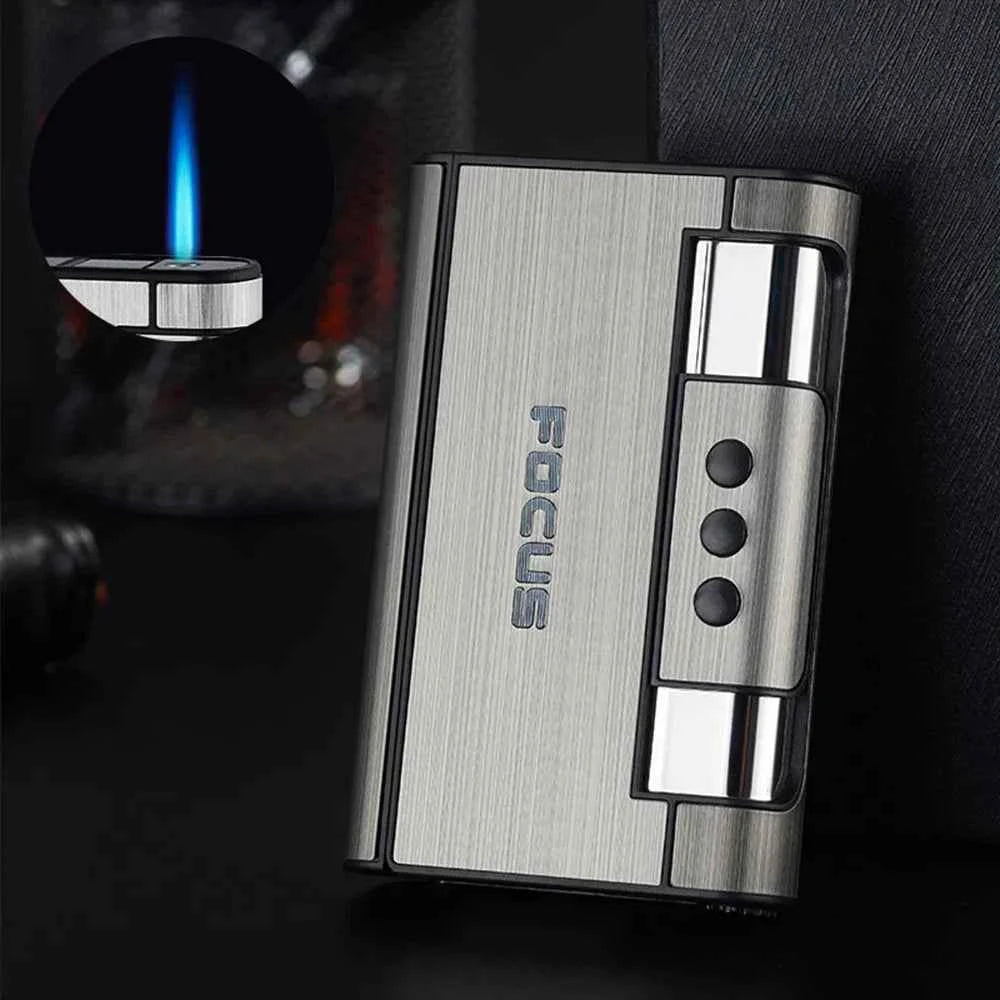 2 in 1 Automatic Cigarette Case with Lighter Compression Moisture Proof Inflatable Lighter Smoking Accessories Gadgets for Men