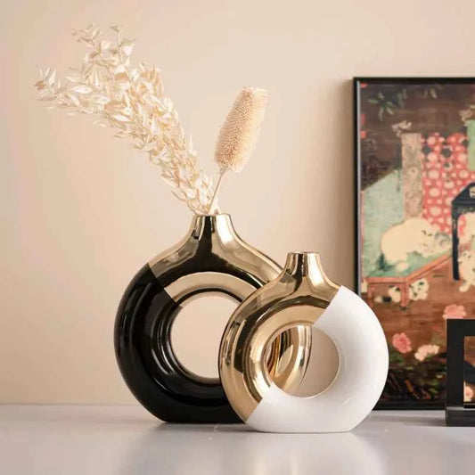 Ceramic Flower Vases For Living Room Luxury Nordic Plant Pot,Dinning Table Hotel Home Decoration,Wedding Festival Artwork Golden