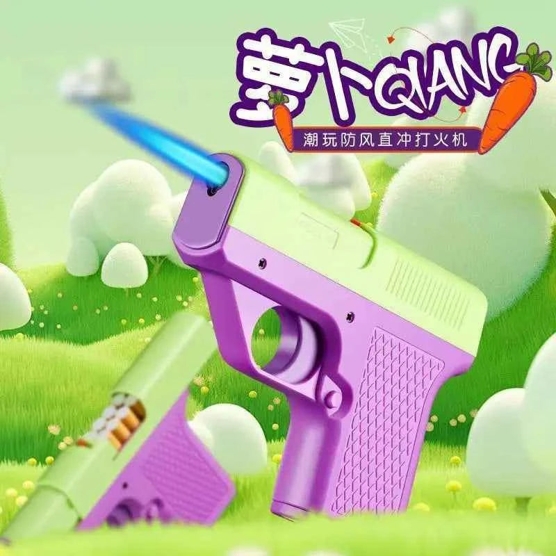 2024 New Clip Gun Type Butane Gas Lighter Three Capacity Cigarette Holder Windproof Jet Blue Flame Lighters Men's Gifts (NO GAS)