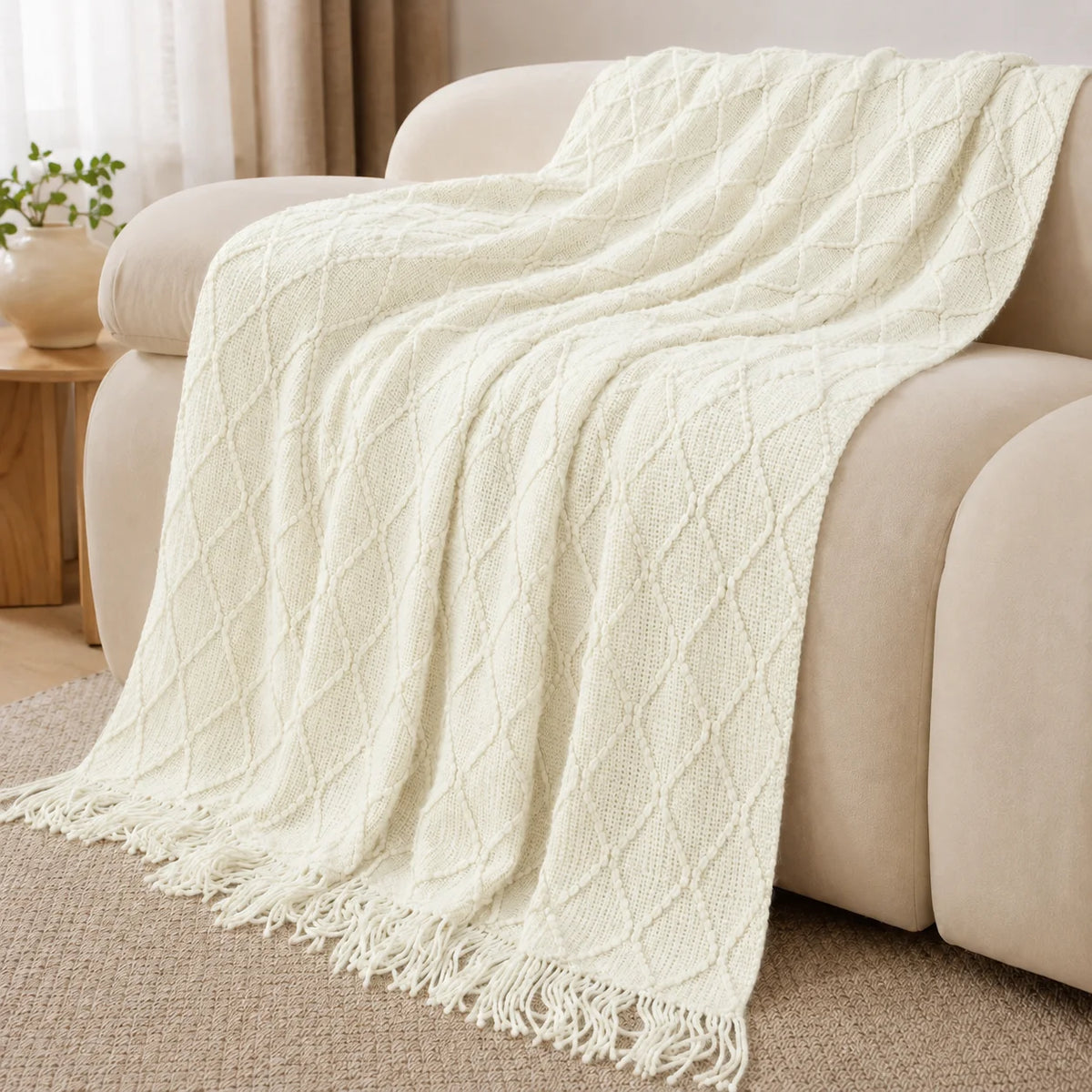 Burnt Orange Herringbone Knit Throw Blanket