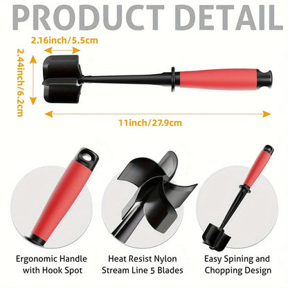 5-Blade Meat Chopper & Masher – Heavy Duty Non-Stick Ground Meat Tool for Burgers & Hash Browns