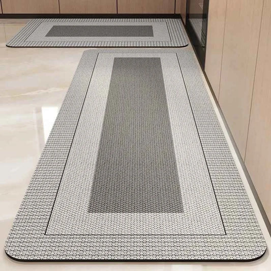 Kitchen Carpet Non-slip Waterproof Oil-proof PVC Leather Floor Mat Minimalist Gray White Letter Long Size Home Decoration Rugs