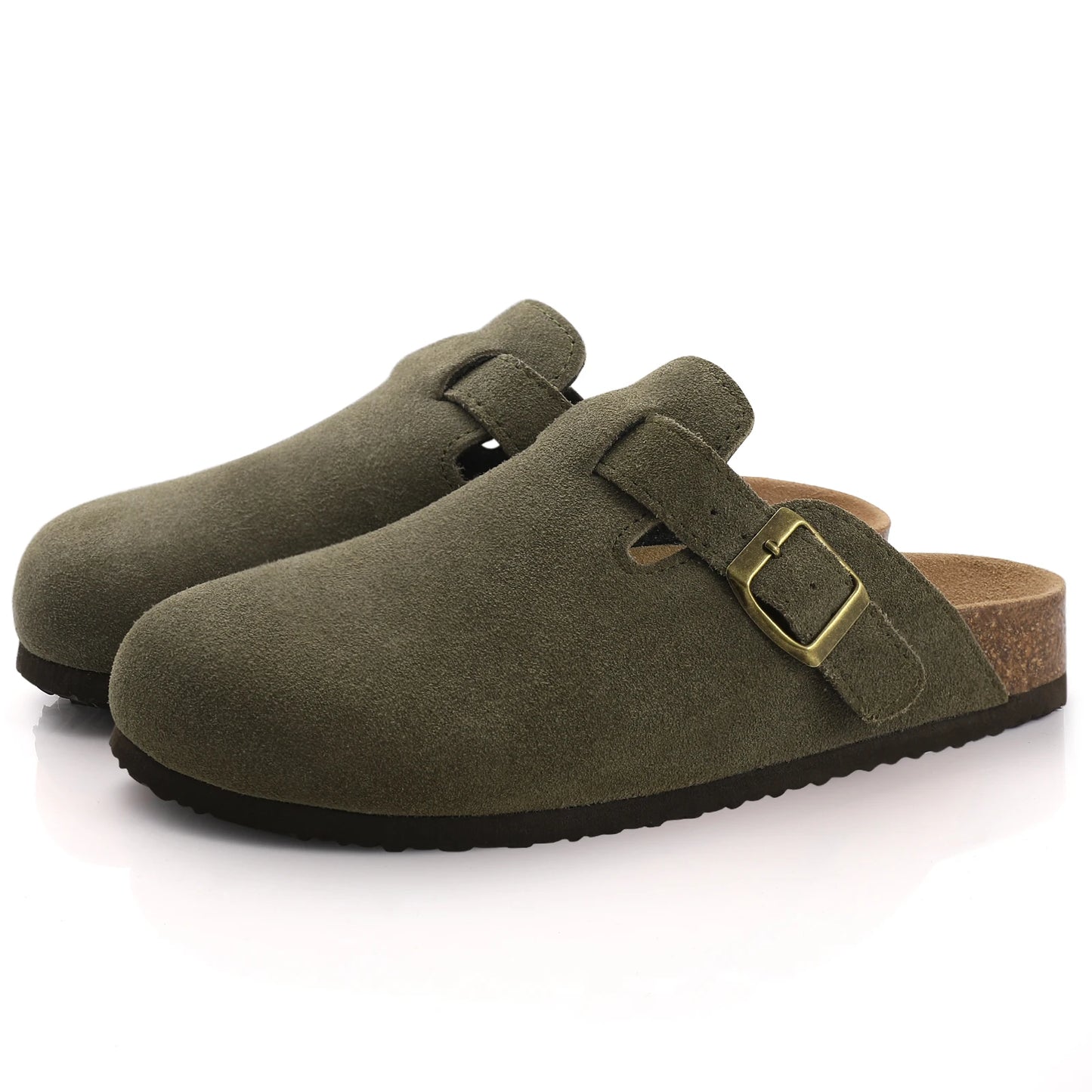 Men’s Suede Clogs — Soft Leather Cork Sandals with Arch Support
