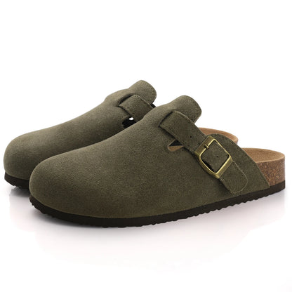 Men’s Suede Clogs — Soft Leather Cork Sandals with Arch Support