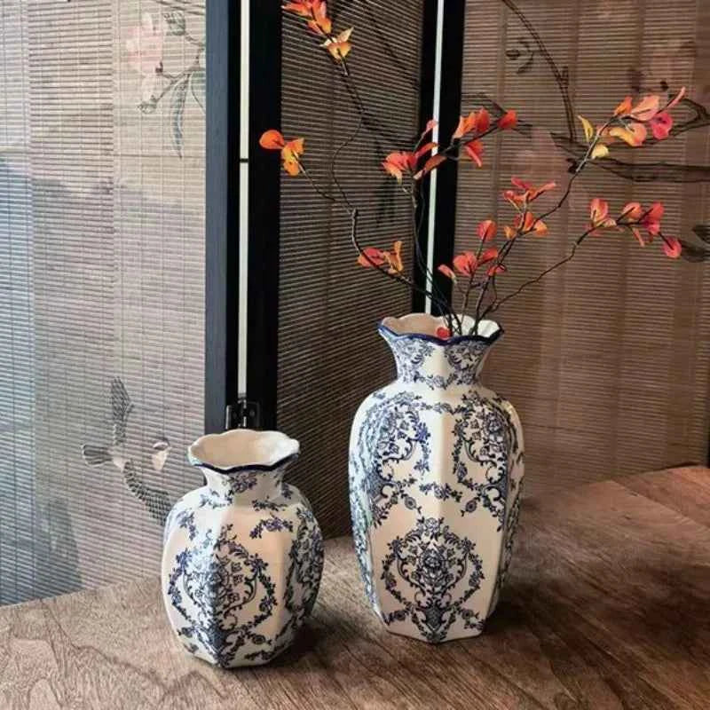 1PCS  New Chinese Hand-Painted Blue and White Porcelain Vase Arrangement Decor for Living Room Dining Room Entryway