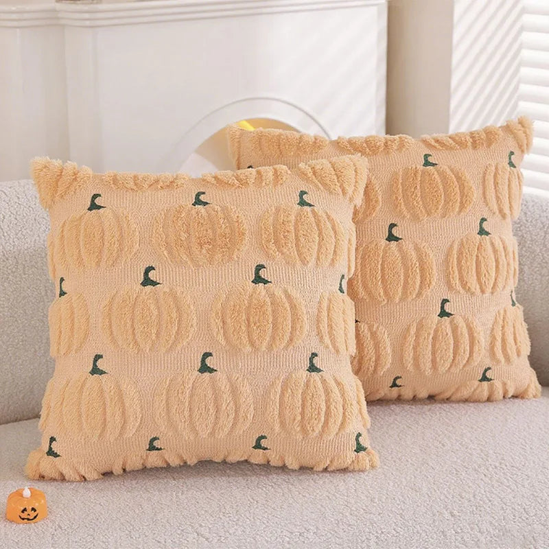 Faux Wool Pumpkin Pattern Throw Pillow Cover, 18x18