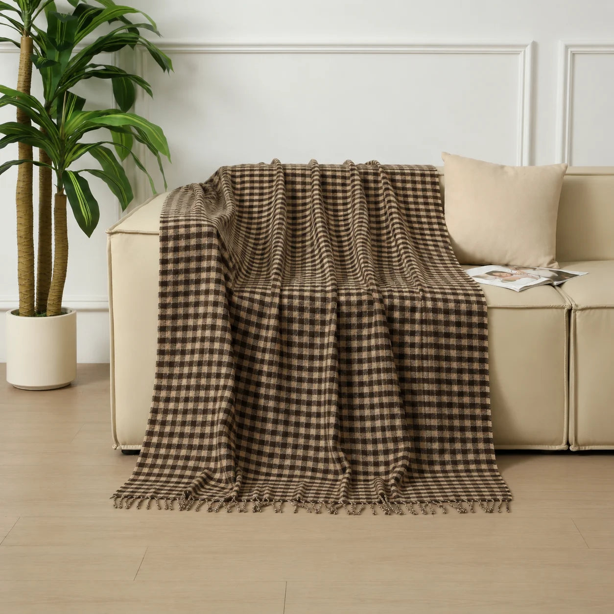 Dark Green Geometric Bobble Textured Knit Throw Blanket with Tassel Fringe, Soft Knitted Decorative Blanket, Lightweight Cozy Cover for Couch Sofa Bed, Boho Farmhouse Home Decor for Living Room Bedroom